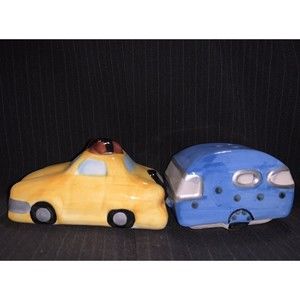 Car and Camper Vacation Time Salt and Pepper Shaker Set Ceramic